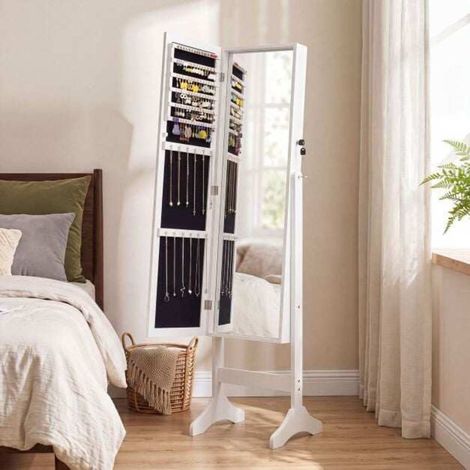 Rangement sécurisé armoire à bijoux avec miroir plein pied, porte verrouillable, 5 étagères pour bagues et colliers (1/5)