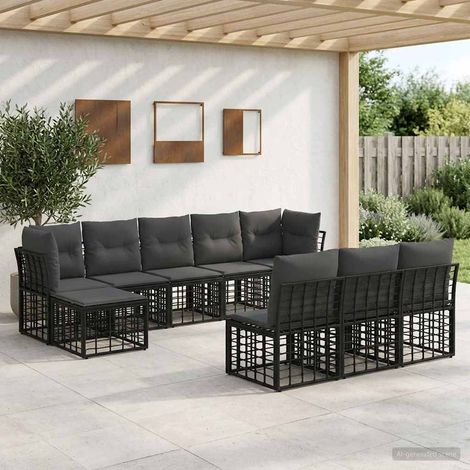 Conjunto de sofás de exterior Negro y Gris oscuro Poliéster (1/5)