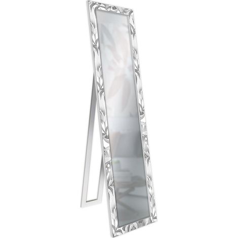 Lupia - Specchio da Terra Moderno FLOOR MIRROR DECO 40x156 cm CALLE WHITE, Specchiera con Cornice Stampata in Legno Regolabile con cavalletto e Montabile a Parete (1/4)