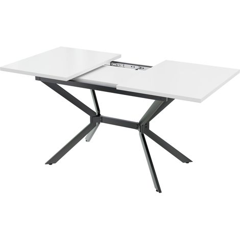 GagaTable à manger extensible 120-160x80 cm, blanc, pieds métal noir (1/5)