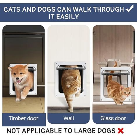 Acrylic Cat Flap for Cats, Indoor Dog Flaps, Cat Door Sliding Bay Window, Cat Doors with Magnetic 4 Ways, Cats Gateway, for Pets, White, 20 x 20 x 2 cm (1/4)