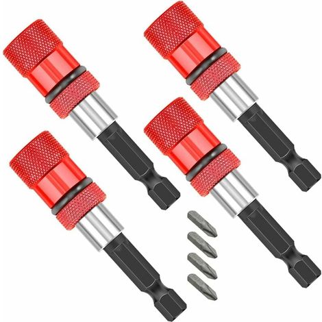 Porte Embout Magnetique Puissant, 4 Pièces Porte Embout Visseuse a Choc avec 4 Embouts PH2, Hex Tige Porte-Embout de Tournevis Magnétique pour Perceuses, Tournevis, Tournevis Sans Fil (1/4)