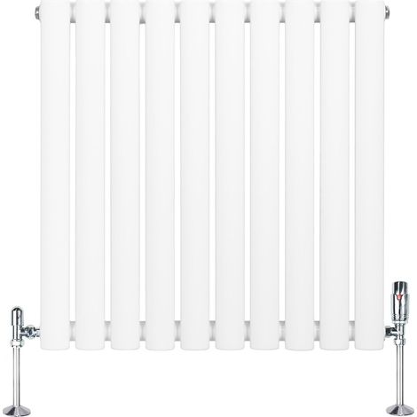Radiatore Orizzontale Ovale 600x600mm Bianco con Valvole TRV (1/5)