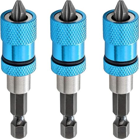 3PCS Porte-Embouts Magnétique avec Profondeur de Vissage Réglable Tige Hexagonale 1/4" Comprend 3 Têtes de Tournevis PH2 pour Cloison Sèche Bit Drywall Screwdriver Bit Holder (Bleu) (1/5)