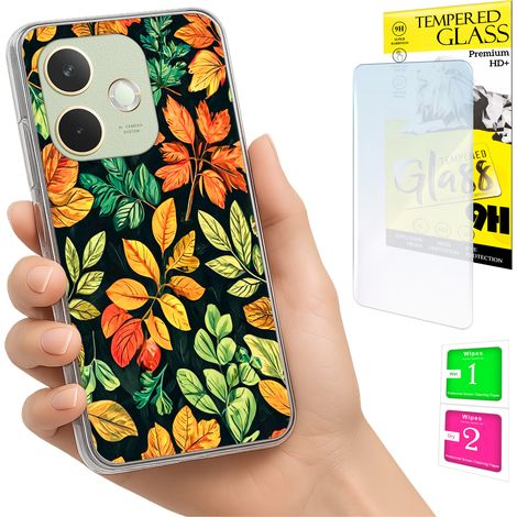 Coque pour Oppo A5 Pro - Motif photo avec feuilles + verre 9H (1/5)