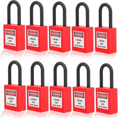 Serrure de Verrouillage 38 Mm, 10 Ensembles de Cadenas de Verrouillage, Outil de sécurité, Cadenas de sécurité électriques pour Usines (Rouge) (1/5)