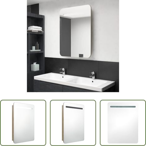 vidaXL LED-Beleuchtung - LED-Bad-Spiegelschrank Eichen-Optik 60x11x80 cm (1/5)