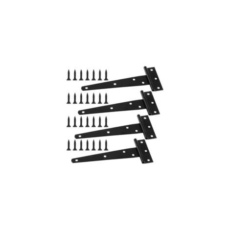 Juego de 4 bisagras en T negras, bisagras metálicas de 15 cm con 28 tornillos, bisagras plegables de acero inoxidable para puertas de cobertizos, portones de jardín y ventanas - Crezuo