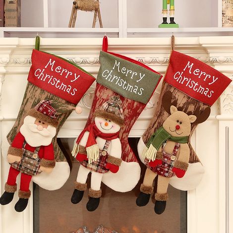 3 paires de sacs cadeaux de Noël, pendentif de décoration de Noël, grandes chaussettes de Noël, décorations de Noël 2949cm (1/5)