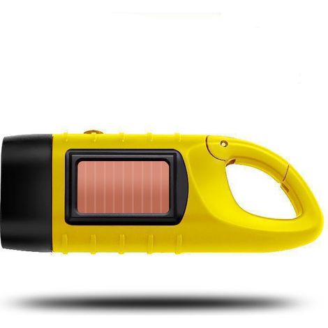 Lampe torche d'urgence LED à manivelle, lampe torche dynamo rechargeable avec mousqueton, mini lampe torche à manivelle et panneau solaire, pour l'extérieur, le camping et les pannes de courant, class (1/5)