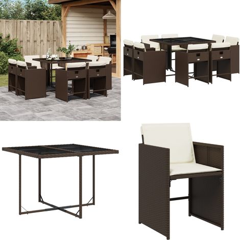 Ensemble à manger de jardin et coussins 9 pcs marron poly rotin - Salon De Jardin - Meuble De Jardin - Set De Salon De Jardin - Mobilier De Jardin - Table De Jardin - Home & Living (1/5)