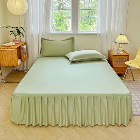 BelleRise - Jupe de lit à volants douce et unie, jupe de lit élastique en microfibre de haute qualité (verte, 140x200 cm) (1/5)
