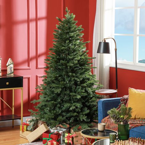 Vert - Sapin de Noël 180 cm en plastique artificiel et base métallique pliable, faux sapin de Noël avec branches ignifuges 1821, Ø117x180 cm (1/5)