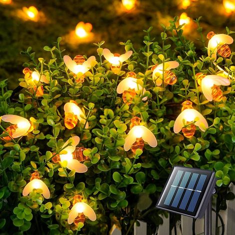 Guirlande lumineuse solaire d'extérieur blanc chaud, 7 mètres de long, 8 modes, 50 LED, étanche, idéale pour une utilisation en extérieur, clôtures, pelouses, terrasses, décorations de couronnes, déco (1/4)