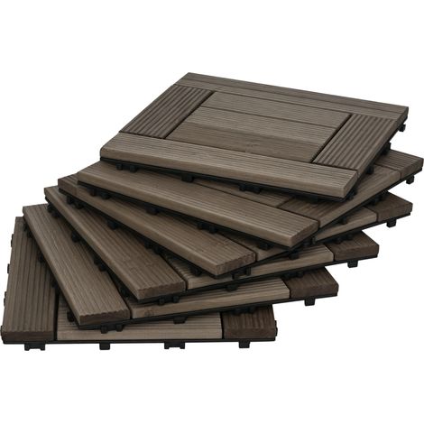 Outsunny 27 Pcs Wooden Interlocking Decking Tiles, 30 x 30 cm Outdoor Flooring Tiles, 2.5㎡ per Pack, for Patio, Balcony, Terrace, Hot Tub, Charcoal Grey