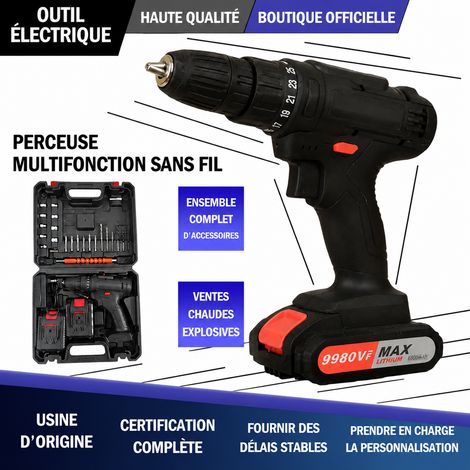 Perceuse-visseuse électrique 12 V série lithium avec 1 batterie, 1 chargeur et boîte plastique 12v 800 30 × 8,5 × 26,5 cm 1,6 kg – Livraison gratuite (1/5)
