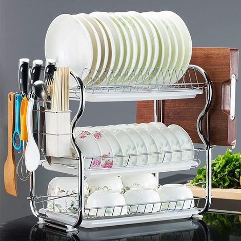 Égouttoir, À Vaisselle 2 Niveaux Égouttoir À Plat Égouttoir Égouttoir Tasse Bol Titulaire Baguettes Support De Planche À Découper (1/5)