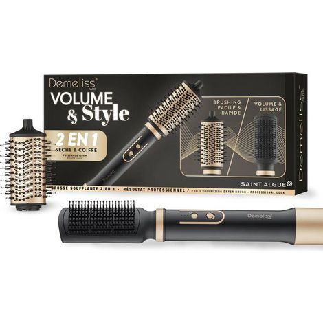 Brosse soufflante 2-en-1 - SAINT ALGUE - Demeliss Volume & Style - 1000 W - 3 températures - Noir / Or