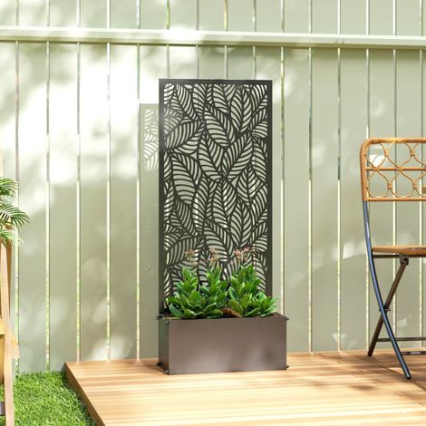 Jardinière avec treillis. bac à fleurs. avec brise-vue. pour plantes grimpantes. métal. 45 x 21.5 x 110 cm. noir