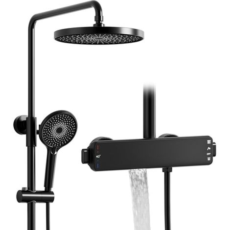 Colonne de douche,Noir Colonn De Douche Thermostatique,Ensemble de colonne de douche 3 fonctions,Avec 260mm Douche De Tête,Système de douche à effet pluie avec douchette à main (1/5)