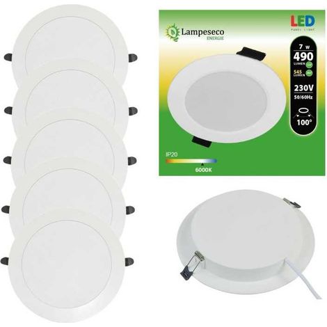 Lampesecoenergie – Lot de 5 spots encastrables LED downlight extra-plats 7W – Blanc froid 6000K – Angle de diffusion 100° – Installation facile avec ressorts (1/4)