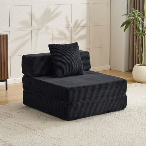 Sofá cama de suelo de 1 plaza en pana negra, plegable OKMYHOME (1/5)