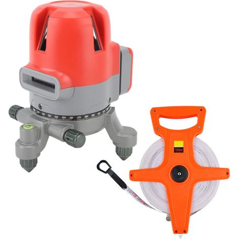 5-line laser level, green beam, high-precision laser leveling tool, American standard 110-240V and 100M folding measuring tape (1/4)