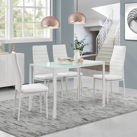 Set Tavolo da Pranzo con 4 Sedie Imbottite Schienale Alto Similpelle - Bianco [en.casa] (1/5)