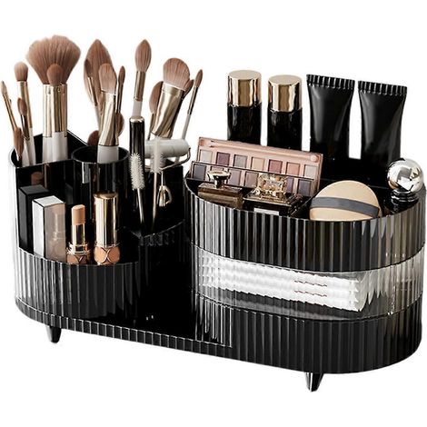 Drehbarer Kosmetikaufbewahrungskasten für den Schreibtisch, großes Fassungsvermögen, Fächer für Make-up, Lidschatten und Lippenstifte. (1/5)