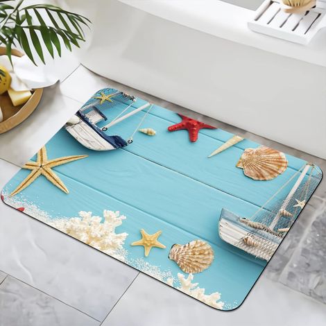 Tapis de bain antidérapant 40 x 60 cm - Lavable - Séchage rapide - Pour douche, baignoire, décoration WC (étoiles de mer 3) (1/5)