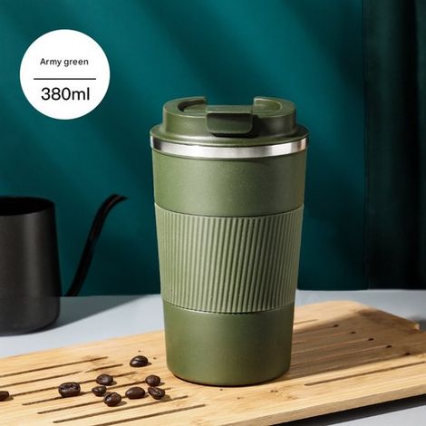 Taza de viaje de acero inoxidable con aislamiento al vacío y tapa hermética. Ideal para café o agua. Libre de BPA (aprox. 380,380 ml,verde,acero