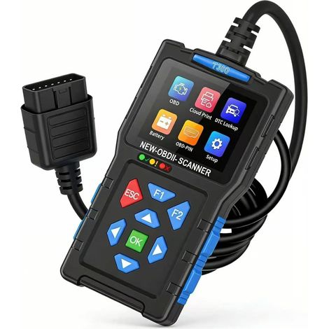 Testeur de diagnostic OBD2, testeur de diagnostic automobile T300pro, lecteur de codes défauts OBD pour voitures, testeur de diagnostic avec toutes les fonctionnalités OBDII, scanner moteur compatible (1/5)