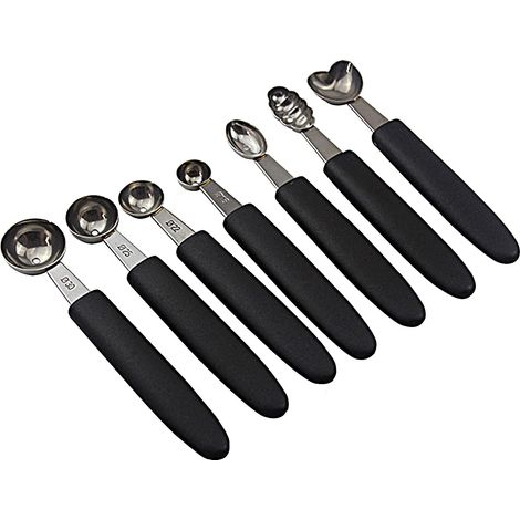 Lot de 7 cuillères à melon en acier inoxydable pour couper et ramasser les fruits, les melons, les gâteaux, les gâteaux, les moules (1/5)