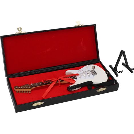 Guitare électrique miniature blanche de 24 cm, modèle en bois, avec support et boîte de rangement, décoration intérieure (1/5)