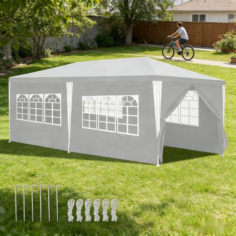 Wolketon Tonnelle de réception 3x6m, tente imperméable en PE avec fenêtres pour terrasse, jardin et fête familiale Blanc (1/5)