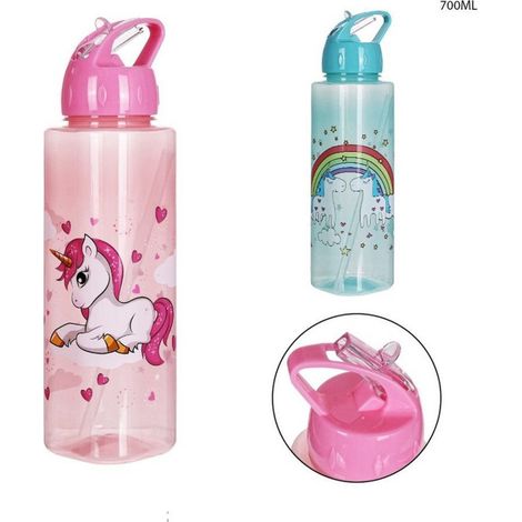 Trade Shop - KUNSTSTOFFFLASCHE KAPAZITÄT 750 ML EINHORN-DESIGN 7X25CM 2 MODELLE 0214164 - (1/2)