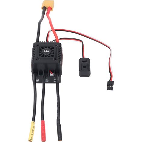 ESC sans Balais RC 60A, Résistant à L'eau, Port de Programmation Externe, Protections Multiples, Conception Réglable, Large compatibilité pour Voiture 1/10 RC avec Matériau en (1/4)