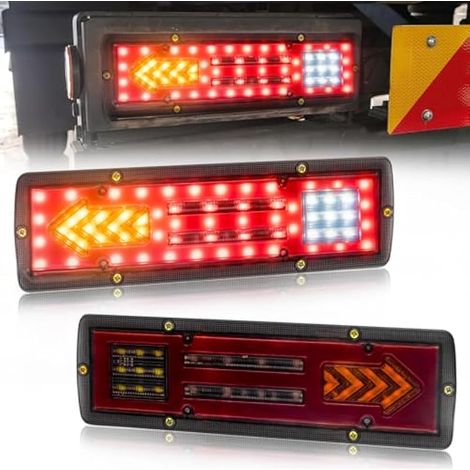 2PCS Feux de Remorque LED,Multifonctionnel Feux Remorque LED 12V 24V Feux arrière,Feux Stop, Feux Position,Dynamique Clignotant pour Camion Caravane Tracteur (Modèle B) (1/5)
