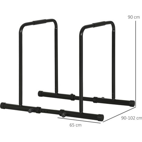 Barres de dips en acier réglables en hauteur (6 positions), 90-102 x 65 x 80-90 cm, noires (1/5)