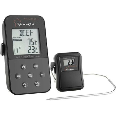 Thermomètre de barbecue numérique TFA Dostmann 14.1504 capteur filaire, alarme, avec minuteur, surveillance de la température à coeur A235511