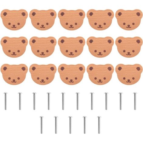 15 pomelli in legno per mobili, pomelli per cassetti, design a forma di orso per armadietti per bambini, pomelli per cassettiere, cassetti, cucina (1/4)