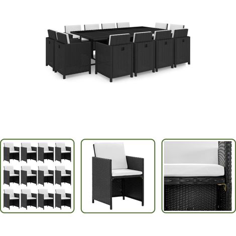Rattan Tisch - 13-tlg. Garten-Essgruppe mit Auflagen Poly Rattan Schwarz (1/5)