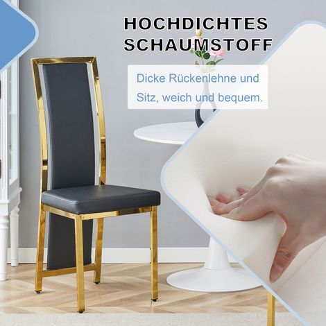 Set de 4 chaises de salle à manger design européen, liseré doré, similicuir noir et structure métallique doré, hauteur 109 cm, usage polyvalent salle à manger, bureau (1/5)