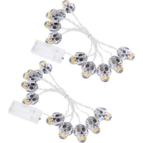 Lot de 2 guirlandes lumineuses décoratives d'extérieur en forme de tête de mort, idéales pour l'intérieur et l'extérieur. (1/5)
