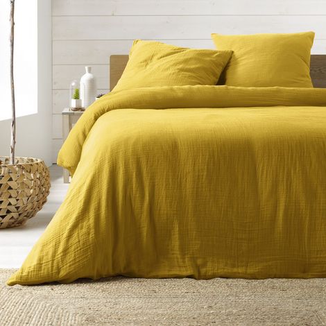 Parure de lit en Gaze de Coton 240x260cm - jaune