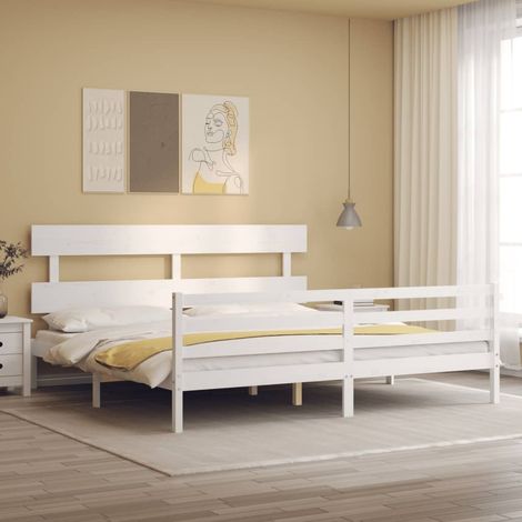 Lit adulte Contemporain avec tête de lit  Cadre de lit blanc 200x200 cm bois massif 85065 (1/5)