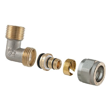 RACCORDO CURVO MASCHIO A COMPRESSIONE PER MULTISTRATO 2 PZ ASSEMBLATO- 1/2 x 3/4-20- TDMB- pezzi 1