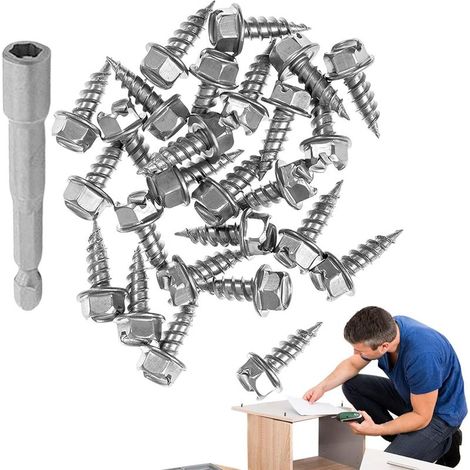 Vis de de gouttière, vis de gouttière à court de le bas,Vis de taraudage 100 pièces Fixer - Accessoires de garde de gouttières à l'épreuve de la rouille pour le drainage fossé en aluminium (1/5)