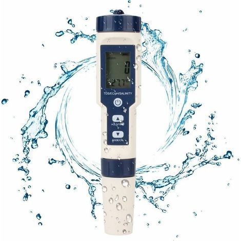Testeur d'eau numérique 5 en 1 – Mesure pH, TDS, EC, salinité, température – Étanchéité IP67 pour piscine, aquarium, hydroponie - EAU 5 EN (1/5)