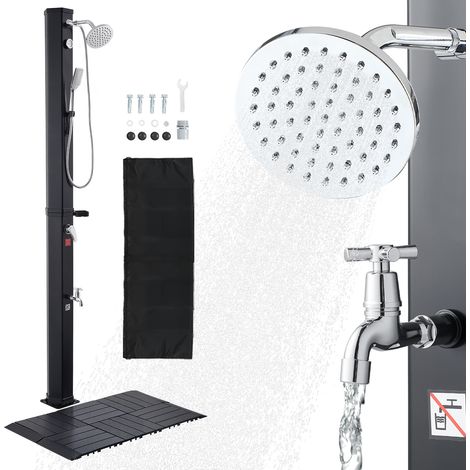 VEVOR Doccia Solare da Giardino 40 L con Soffione Altezza 205 cm, Doccia Solare Esterna con Rubinetto per Piedi e Portasapone, Regolabile Acqua Calda e Fredda, per Piscina Campeggio Spiaggia, Nero